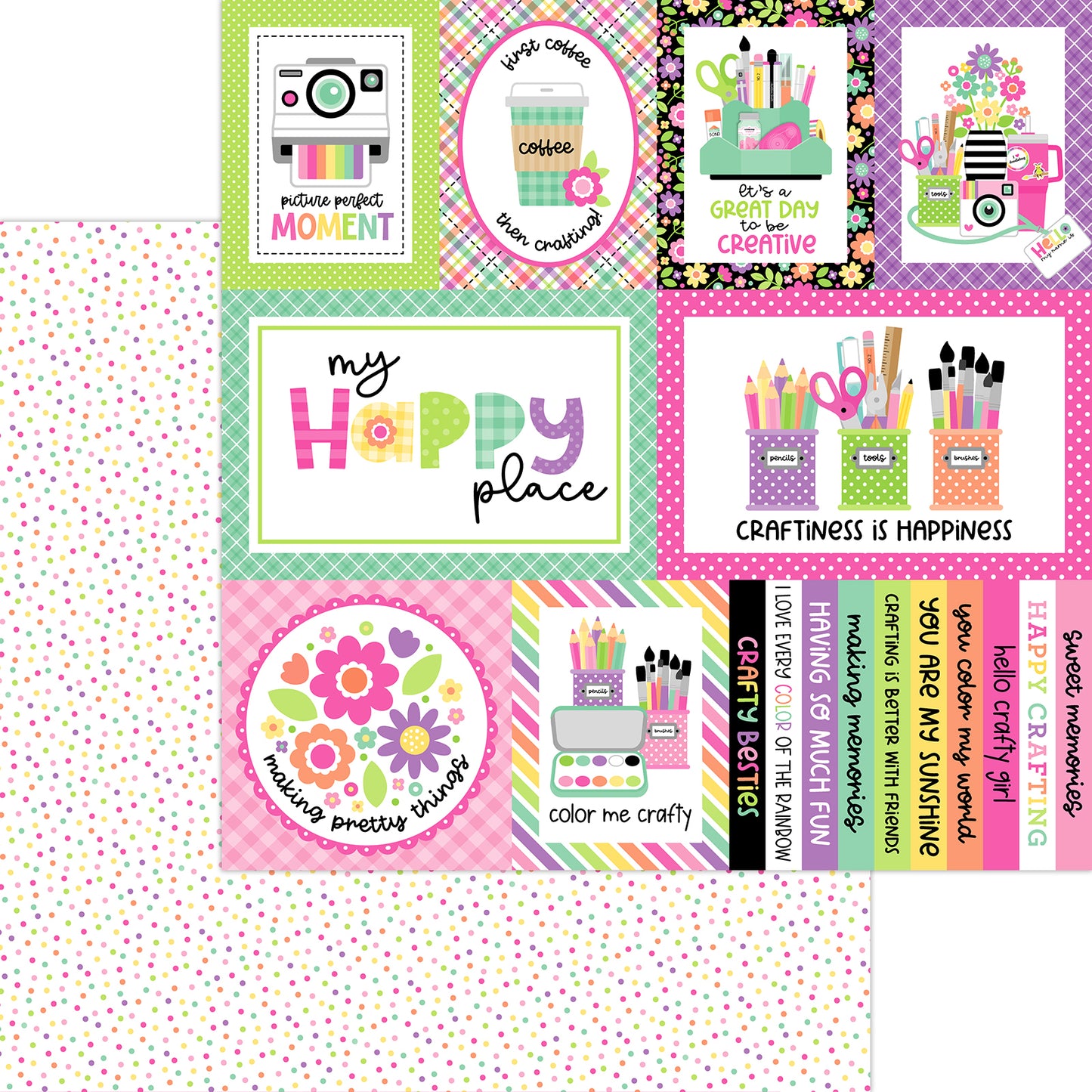 Happy Dots - 12 x 12 Double Sided Paper - Doodlebug Design - Color Me Crafty Collection