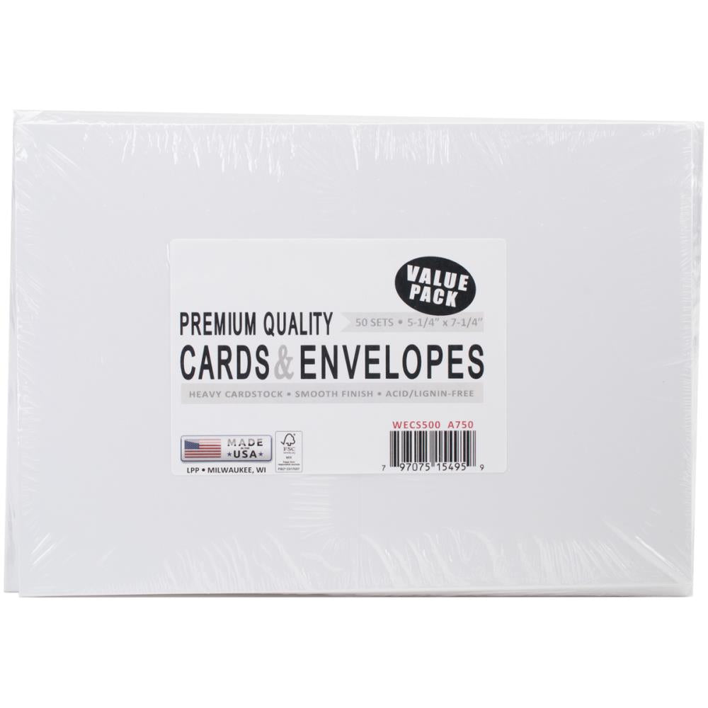 A7 Greeting Card Bases with Envelopes Value Pack White 50 sets/Pkg - Leader Paper Products