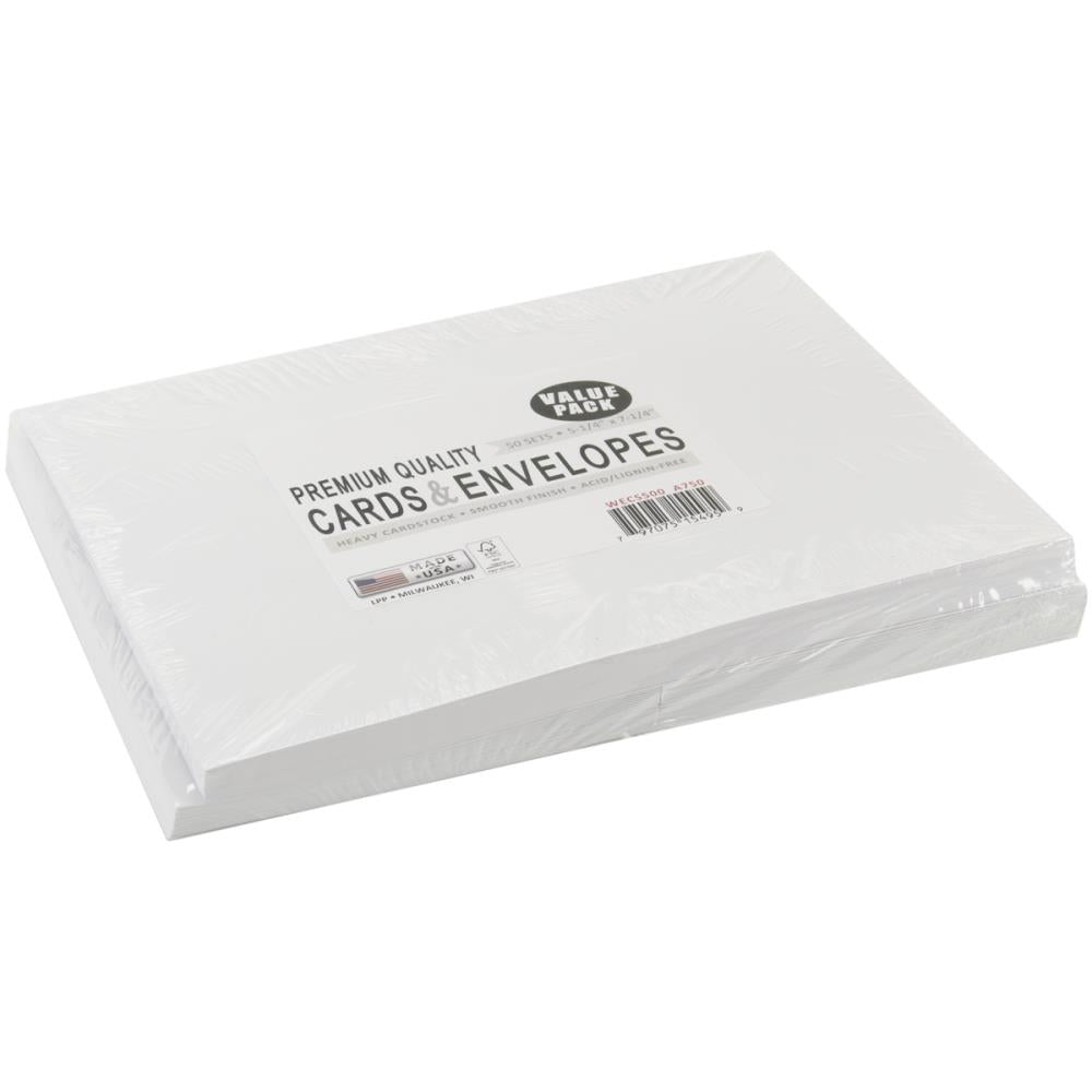 A7 Greeting Card Bases with Envelopes Value Pack White 50 sets/Pkg - Leader Paper Products