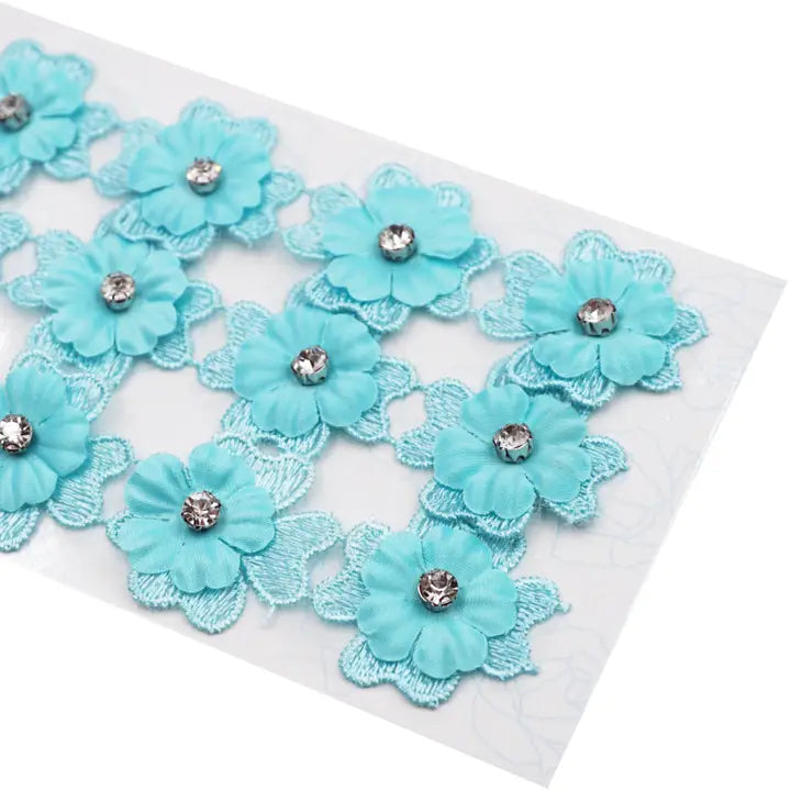 Aqua Fabric Flower Patch with Rhinestines