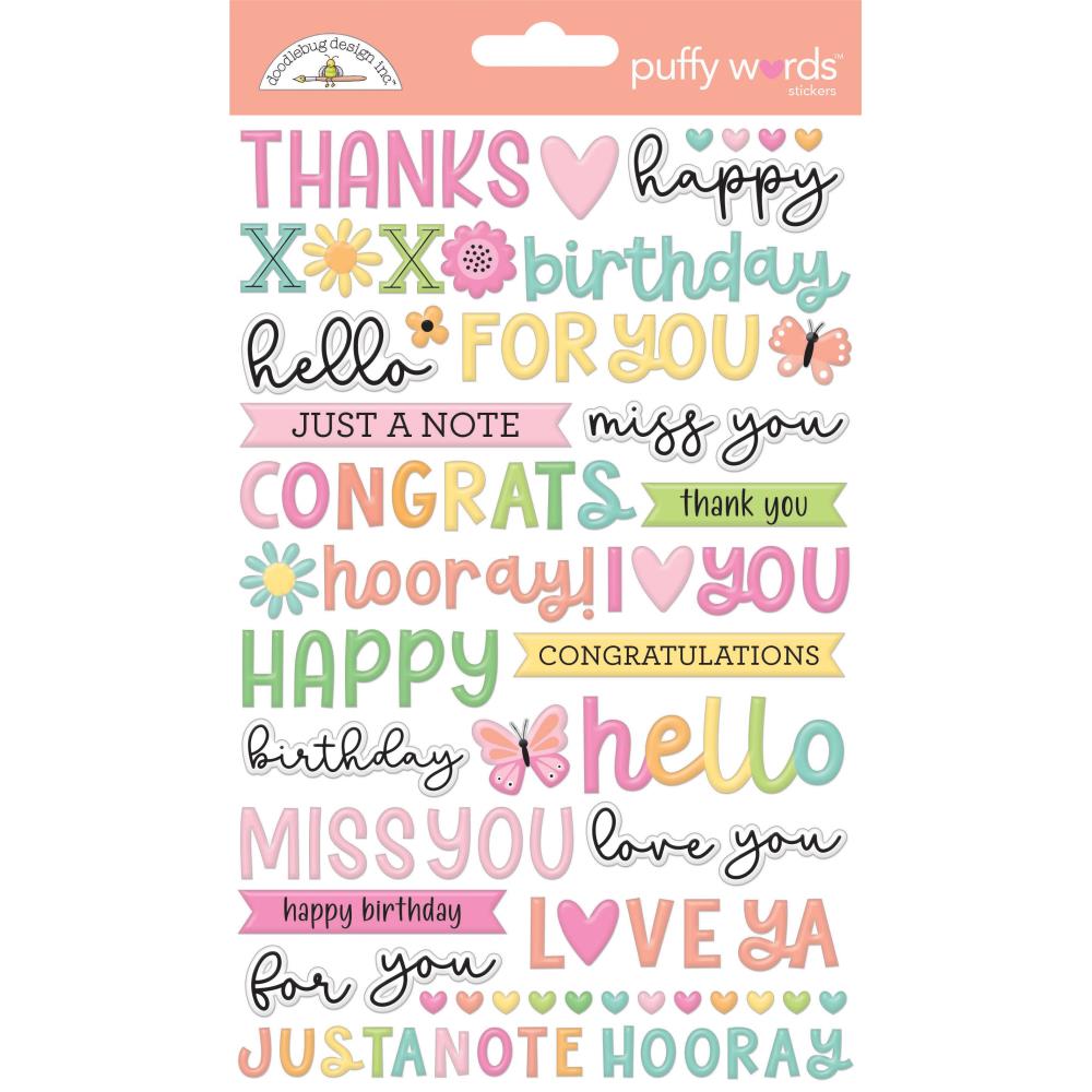 Doodlebug Butterfly Kisses Puffy Words Stickers