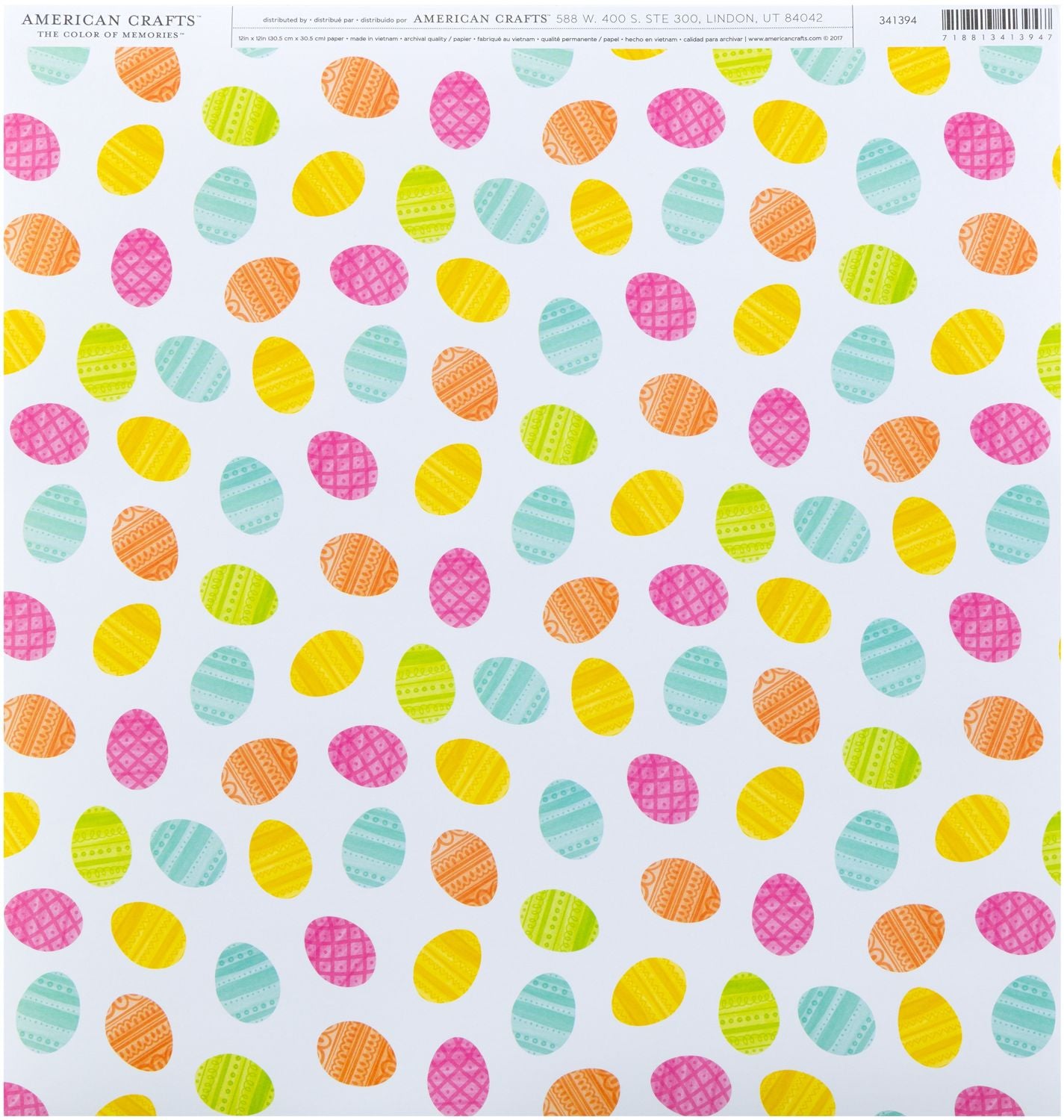 Chummy Bunny Easter Egg Single Sided 12x12 Pattern Paper by American Crafts