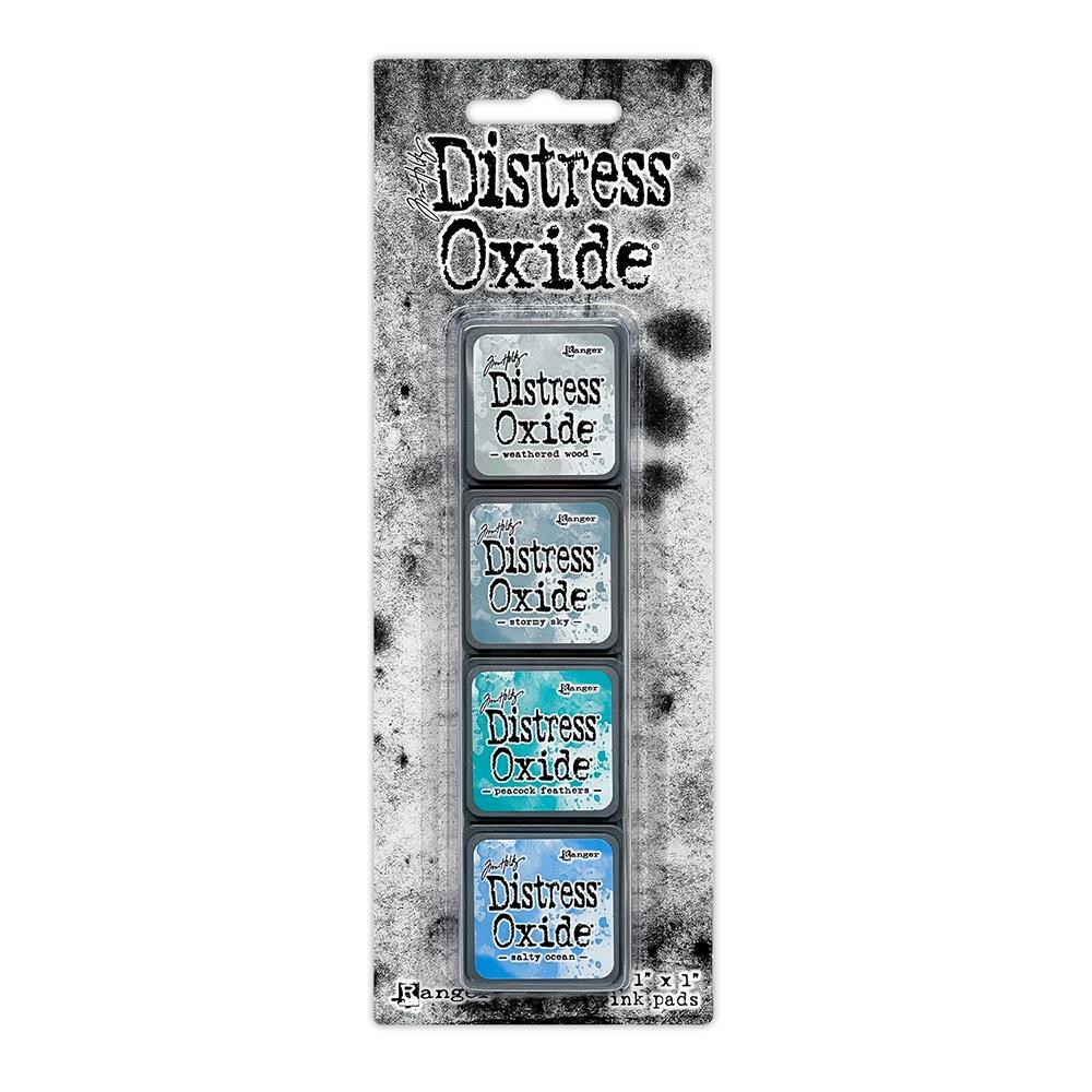 Distress Oxide Mini Ink Pads Tim Holtz Ranger includes Weathered Wood, Stormy Sky, Peacock Feathers, Salty Ocean