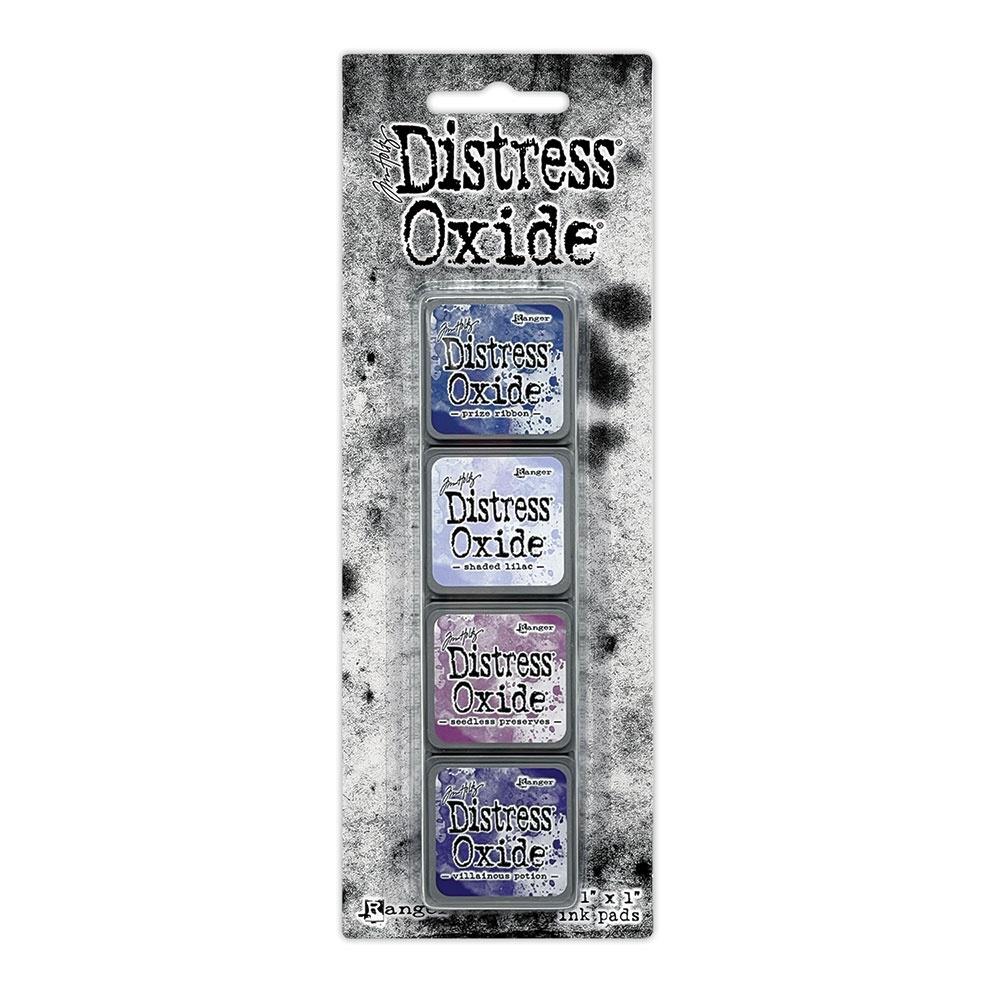 Distress Oxide Mini Distress Ink Pads Tim Holtz Ranger includes Prize Ribbon, Shaded Lilac, Seedless Preserves, Villainous Potion