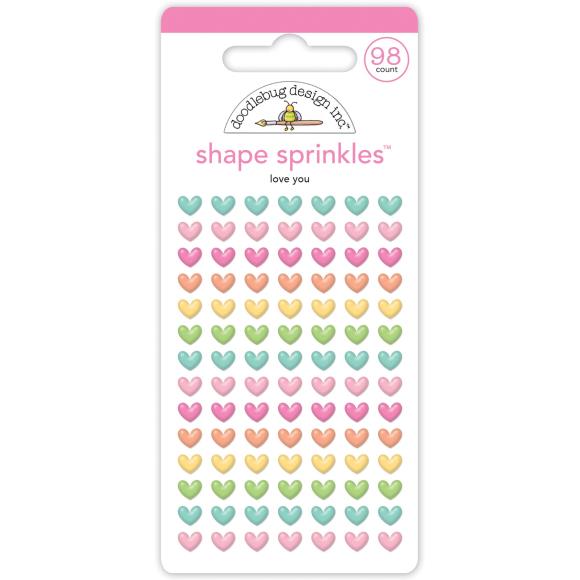 Doodlebug Sprinkles Adhesive Enamels Shapes Pastel Assortment Love You Hearts