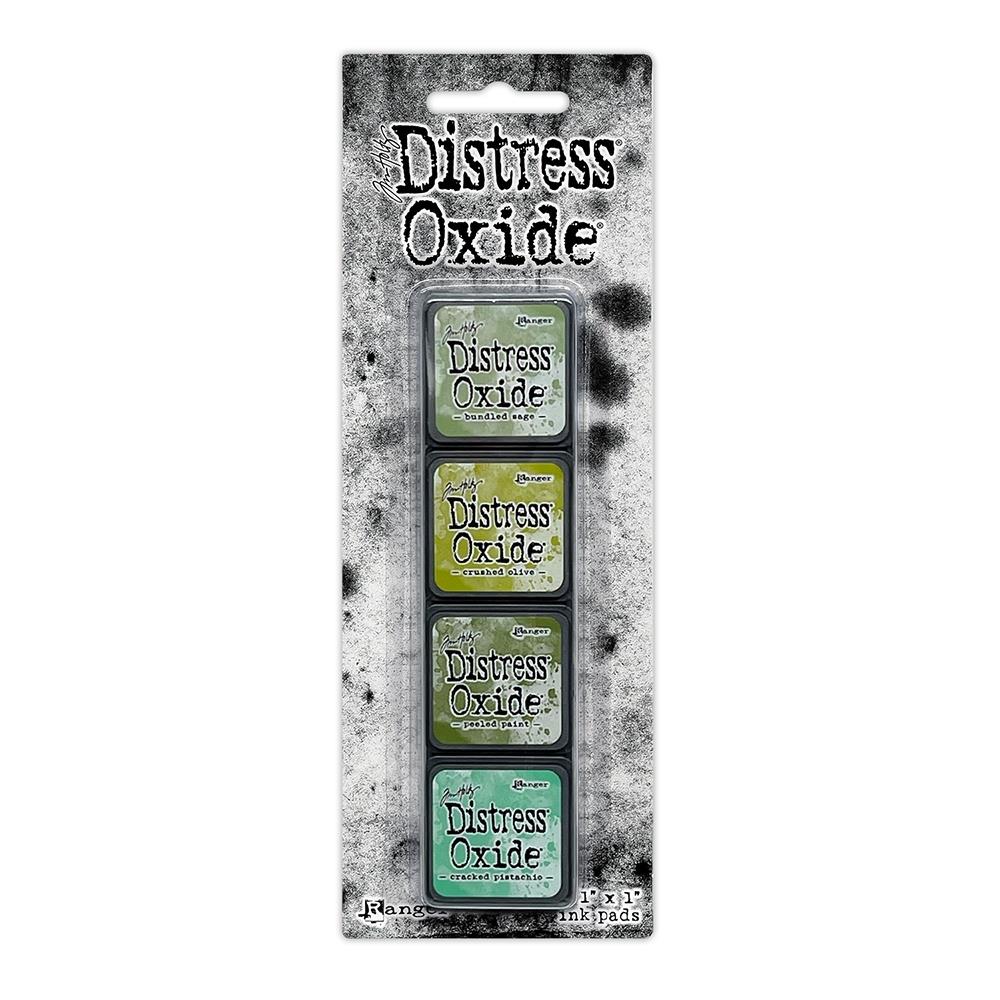 Distress Oxide Mini Ink Pads Kit 3 This kit includes: Bundled Sage, Crushed Olive, Peeled Paint, Cracked Pistachio.