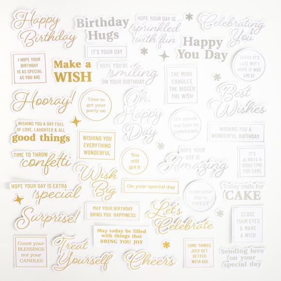 Foiled Ephemera Sentiments Pack 50 Pcs by Pinkfresh Studio