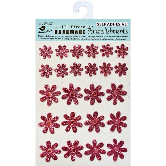 Little Birdie Pink Glitter Jeweled Florets Flower Stickers