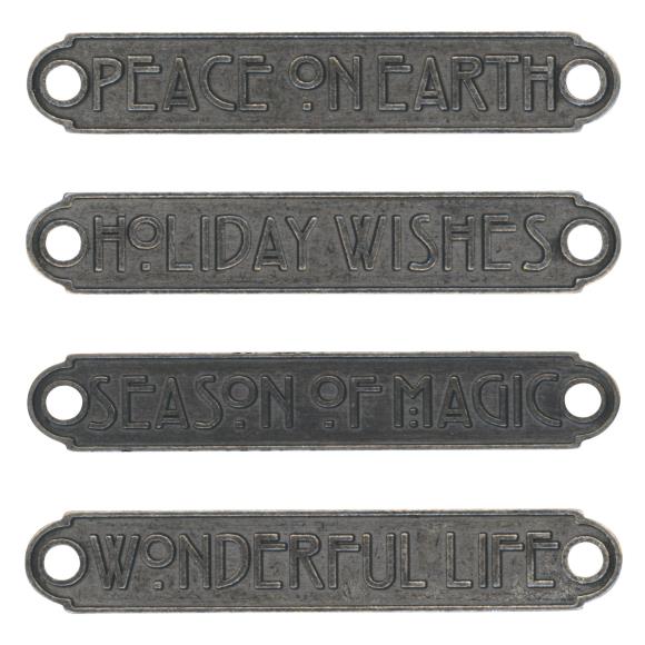 Tim Holtz Idea-ology Christmas Metal Word Plaques 4 Pieces
