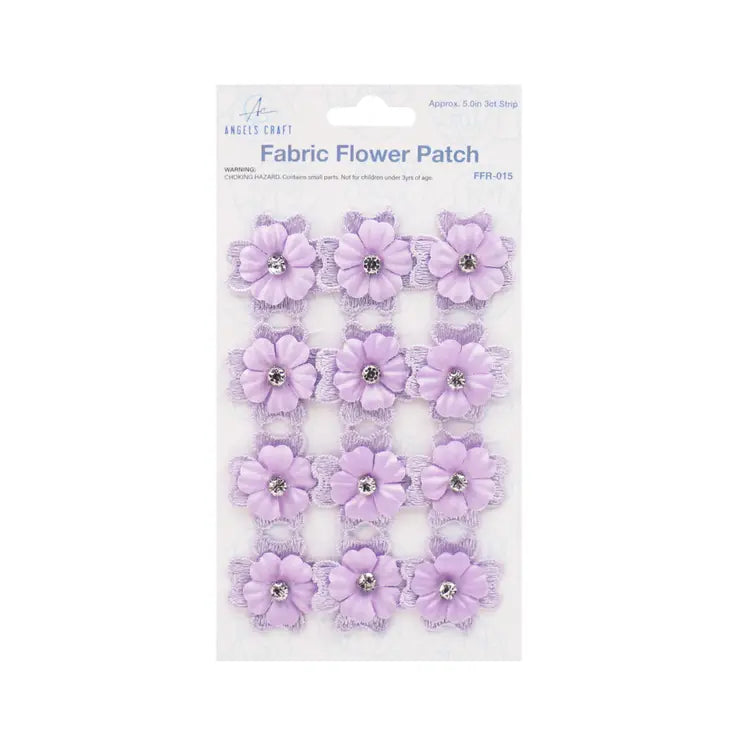 Purple Fabric Flower Patch with Rhinestines