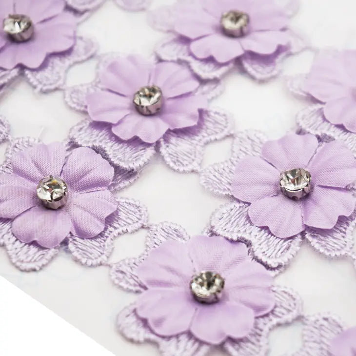 Purple Fabric Flower Patch with Rhinestines
