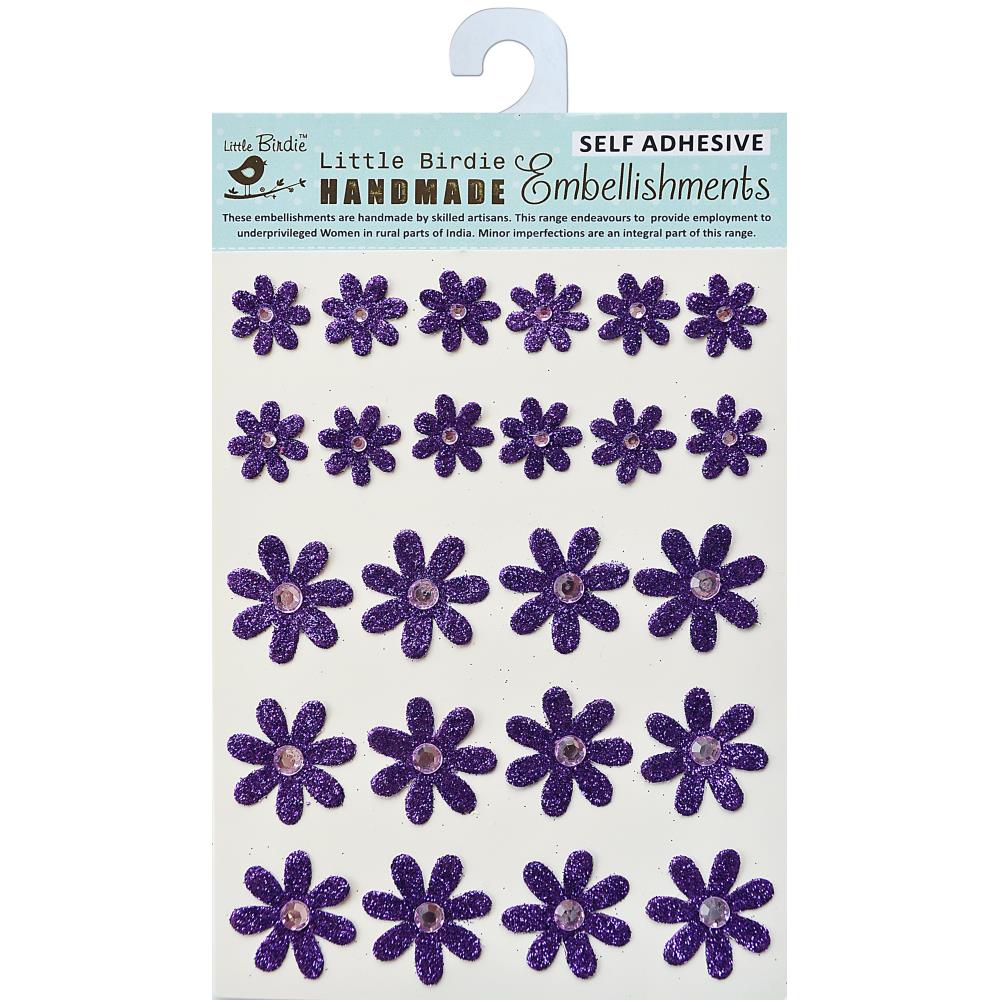 Little Birdie Purple Glitter Jeweled Florets Flower Stickers