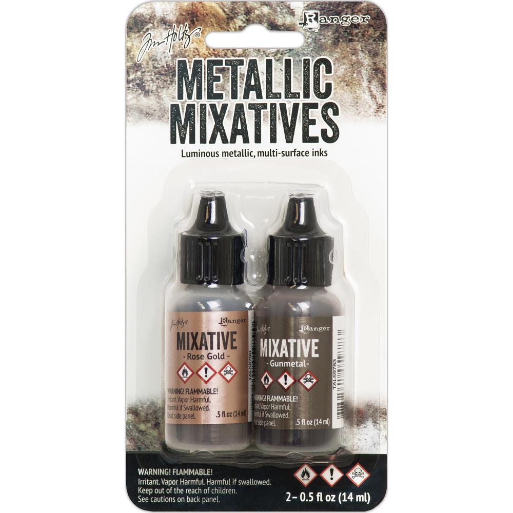 Tim Holtz Alcohol Ink Metallic Mixatives .5oz Rose Gold and Gunmetal