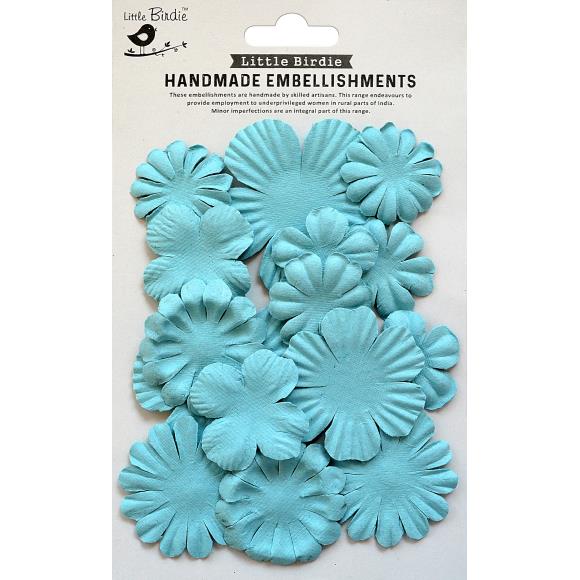 Little Birdie Paper Petals Sky Blue Delight Flower Embellishments