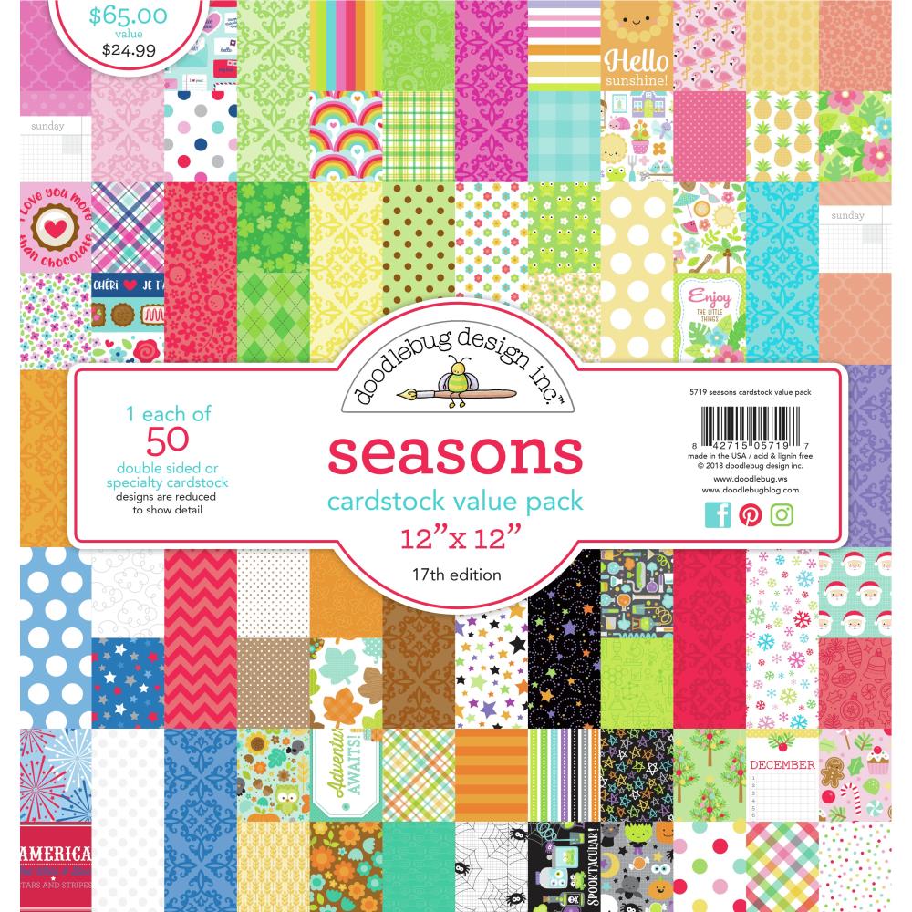 Doodlebug Seasons Cardstock Value Pack Pattern Paper 12x12 inch Scrapbook