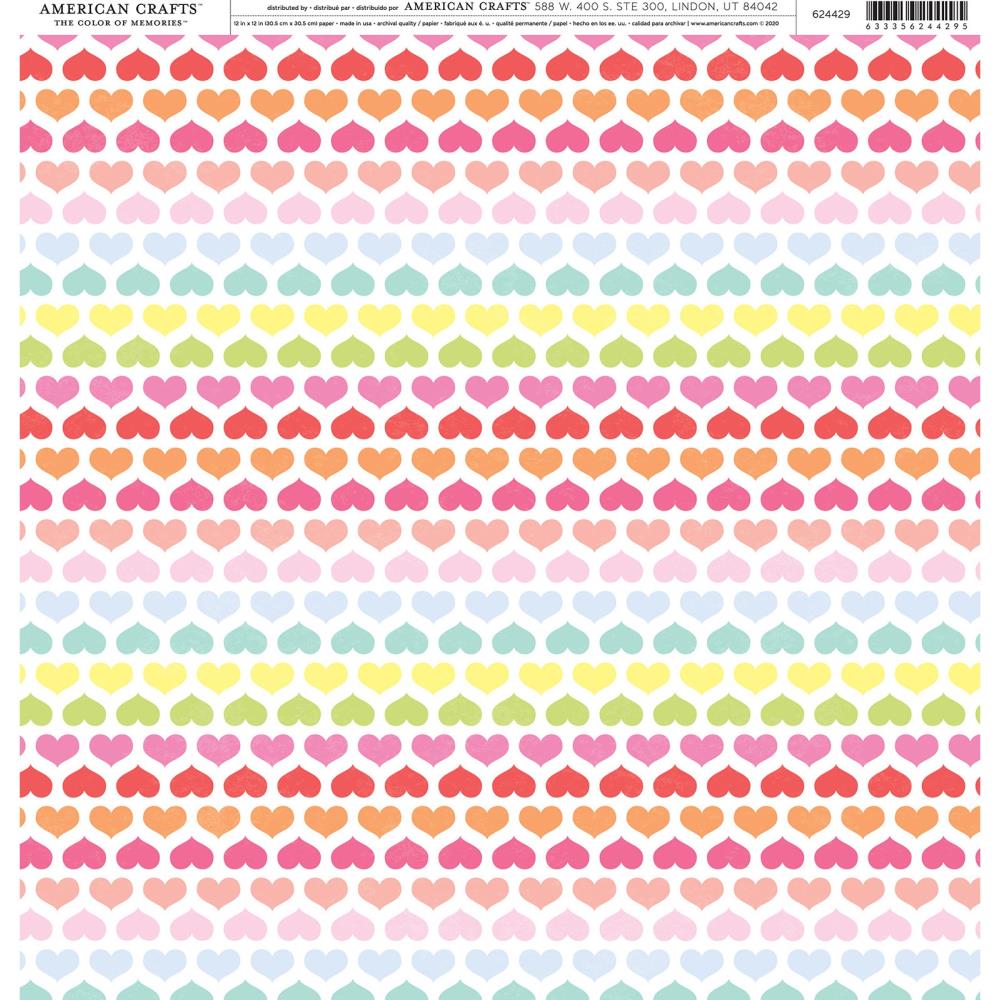 American Crafts Patterned Single Sided Cardstock 12 inch x12 inch Rainbow Heart Lines