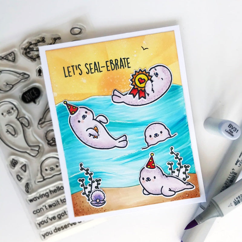 Heffy Doodle Sealy Friends Stamps Set Clear Cling Mount for Cardmaking