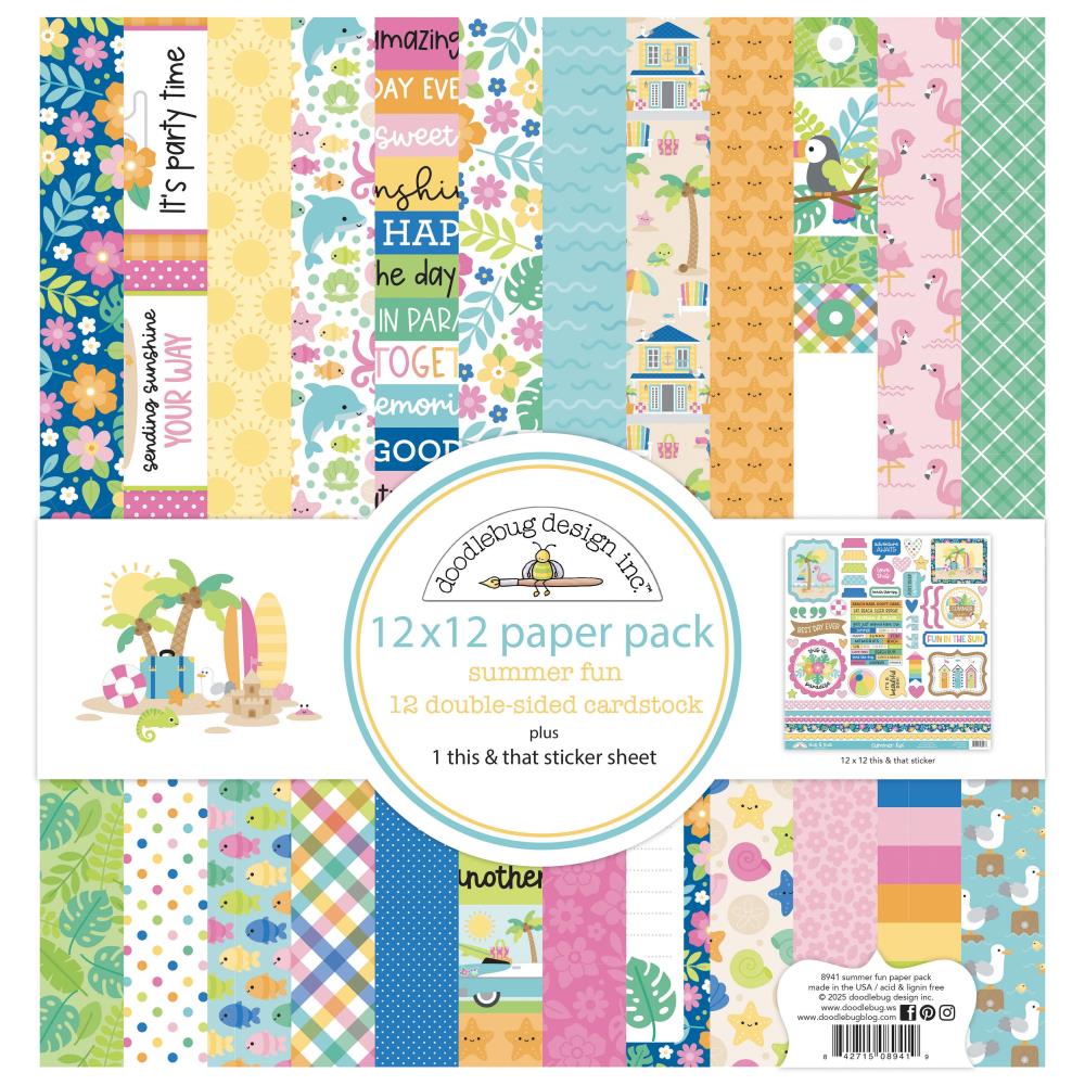 Summer Fun Doodlebug 12x12 Pattern Paper Pack Double Sided