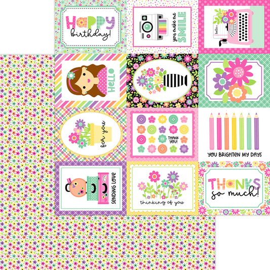Bitty Blossoms - 12 x 12 Double Sided Paper - Doodlebug Design - Color Me Crafty Collection 