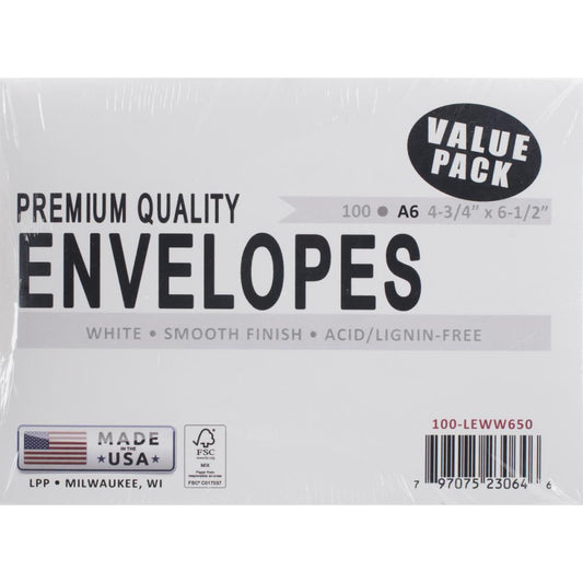 A6 Envelopes Value Pack White 100/Pkg - Leader Paper Products