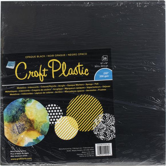 Grafix Black Opaque .010 12x12 Craft Plastic Sheets 25/pkg