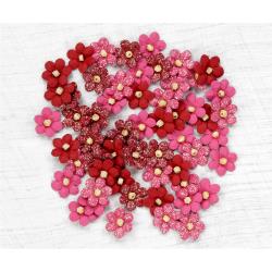Little Birdie Handmade Petals Flowers Beaded Micro Candy Mix Red and Pink 60 per Package