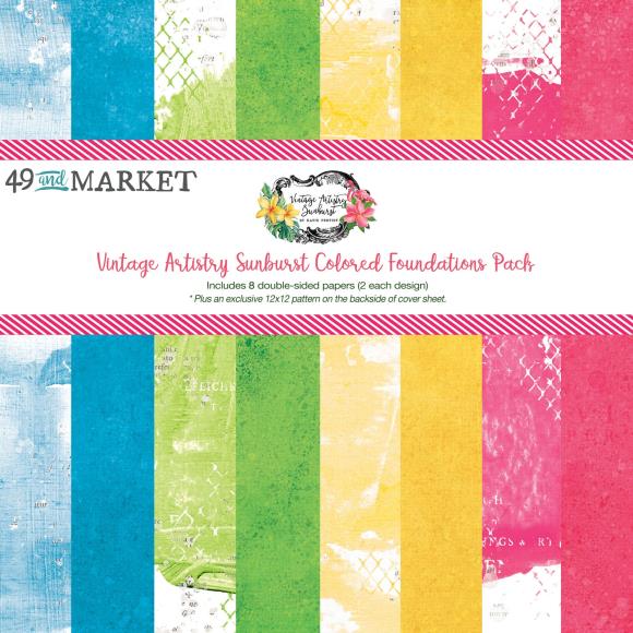 Vintage Artistry Sunburst -12x12 Cardstock Scrapbook Color Paper Collection Pack - 49 and Market
