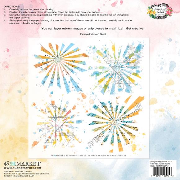 Color Wash Rub-Ons 12x12 Vintage Artistry Sunburst - 49 and Market
