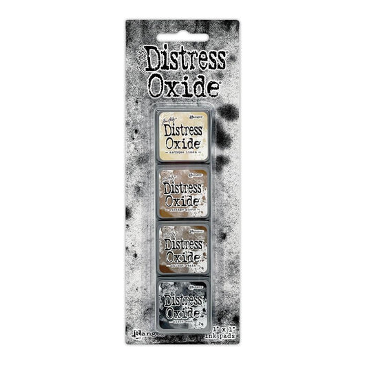 Distress Oxide Mini Ink Pads Kit 6 Tim Holtz Ranger This kit includes Antique Linen, Vintage Photo, Walnut Stain, Black Soot.