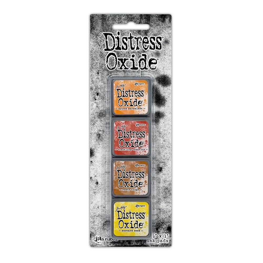 Distress Oxide Tim Holtz Ranger Kit 2  Spiced Marmalade, Crackling Campfire, Rusty Hinge, Mustard Seed.