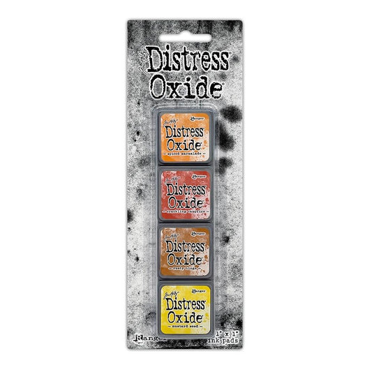 Distress Oxide Tim Holtz Ranger Kit 2  Spiced Marmalade, Crackling Campfire, Rusty Hinge, Mustard Seed.