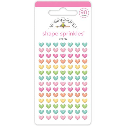 Doodlebug Sprinkles Adhesive Enamels Shapes Pastel Assortment Love You Hearts