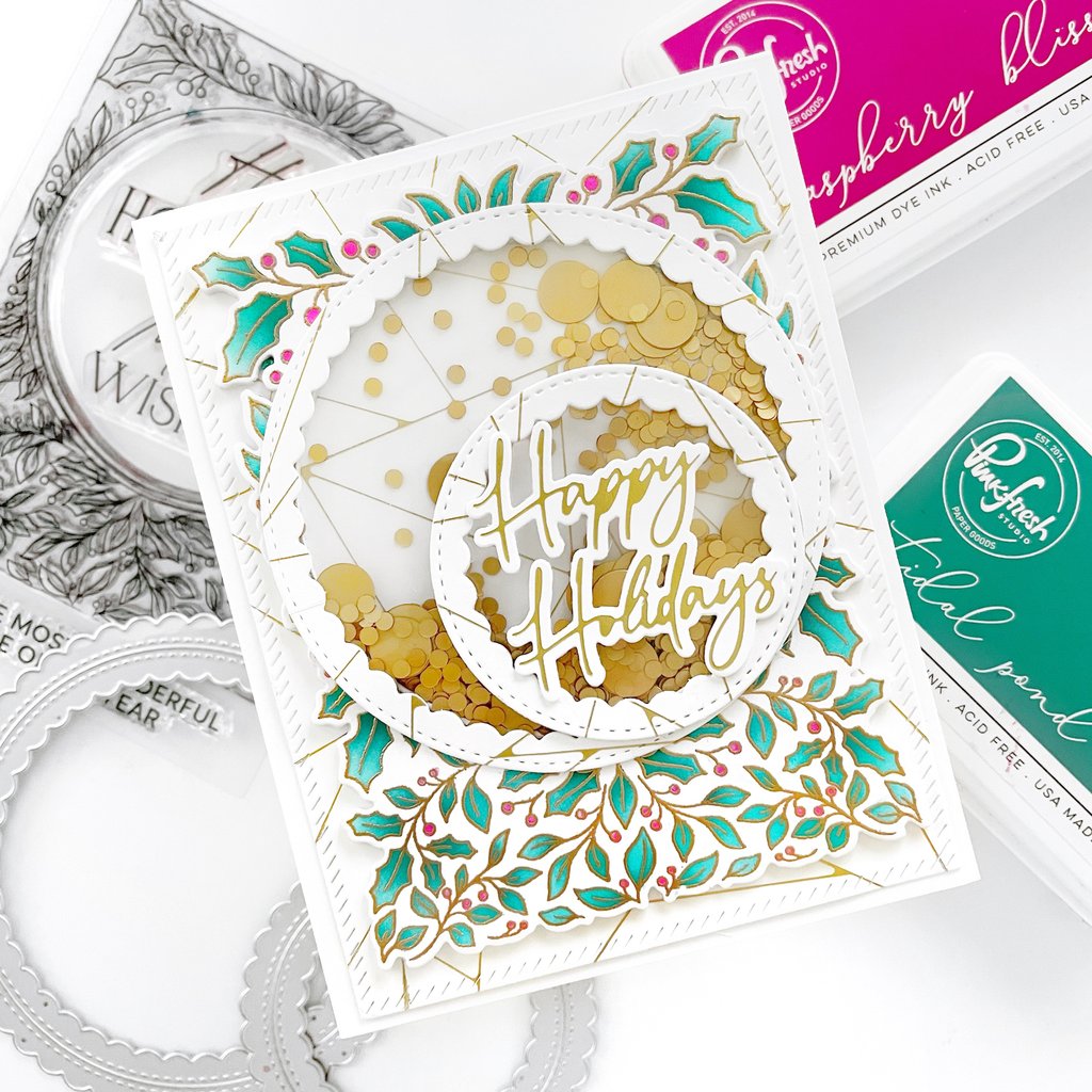 Happy Holidays Circle Frame Clear Stamp Set - Pinkfresh Studio