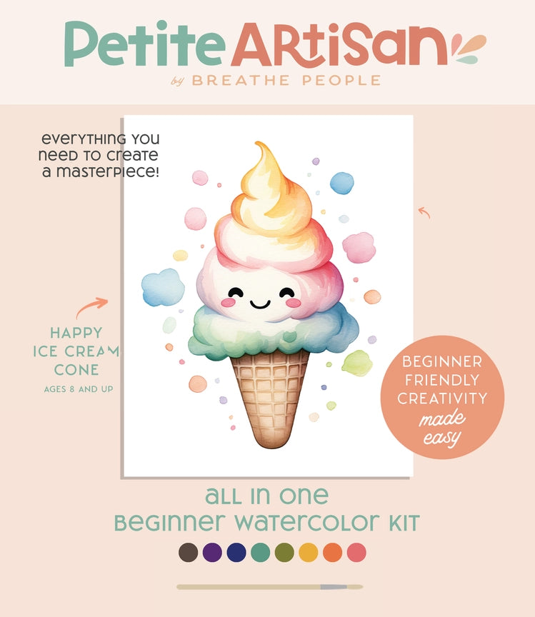 Kids' All-in-One Watercolor Kit – Happy Ice Cream - by Breathe People