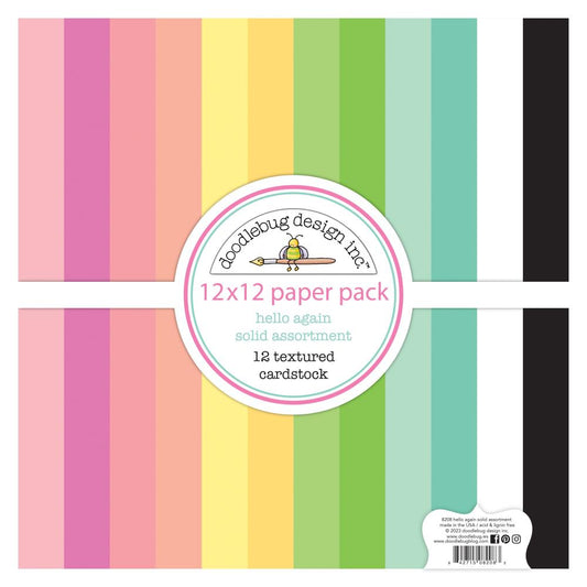 Doodlebug Design Hello Again Collection 12x12 Textured Cardstock Solid Assortment