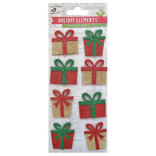 Little Birdie 3D Christmas Presents Glitter Embellishments 8 per package