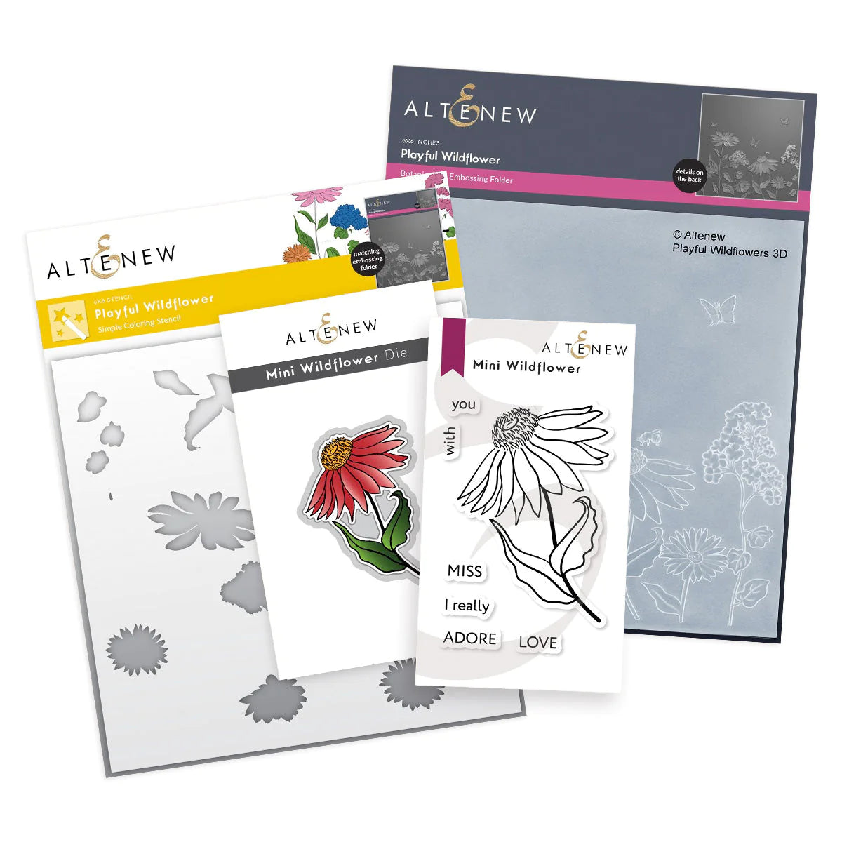 Altenew - Playful Wildflower Complete Bundle - Stamp-Die Stencil -Embossing Folder