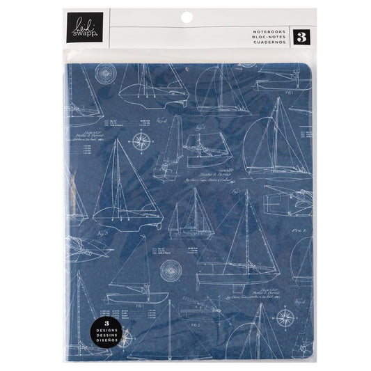 Heidi Swapp Sailboats Set Sail Blank Notebooks 3/Pkg