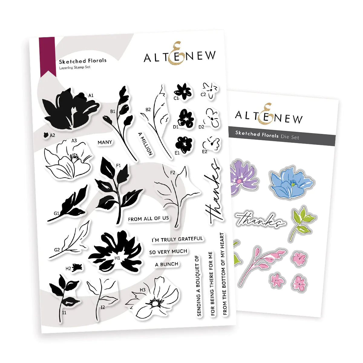 Altenew - Sketched Florals Stamp and Die Set Bundle