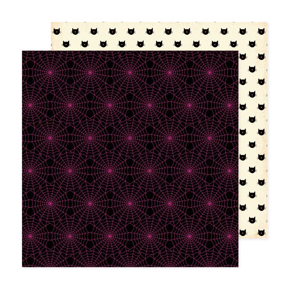 Spider Web and Black Cat Happy Halloween 12x12 Scrapbook Pattern Paper Double Sided - American Crafts