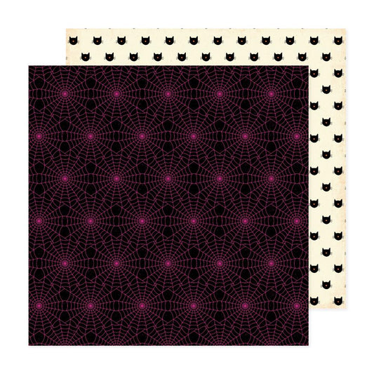 Spider Web and Black Cat Happy Halloween 12x12 Scrapbook Pattern Paper Double Sided - American Crafts