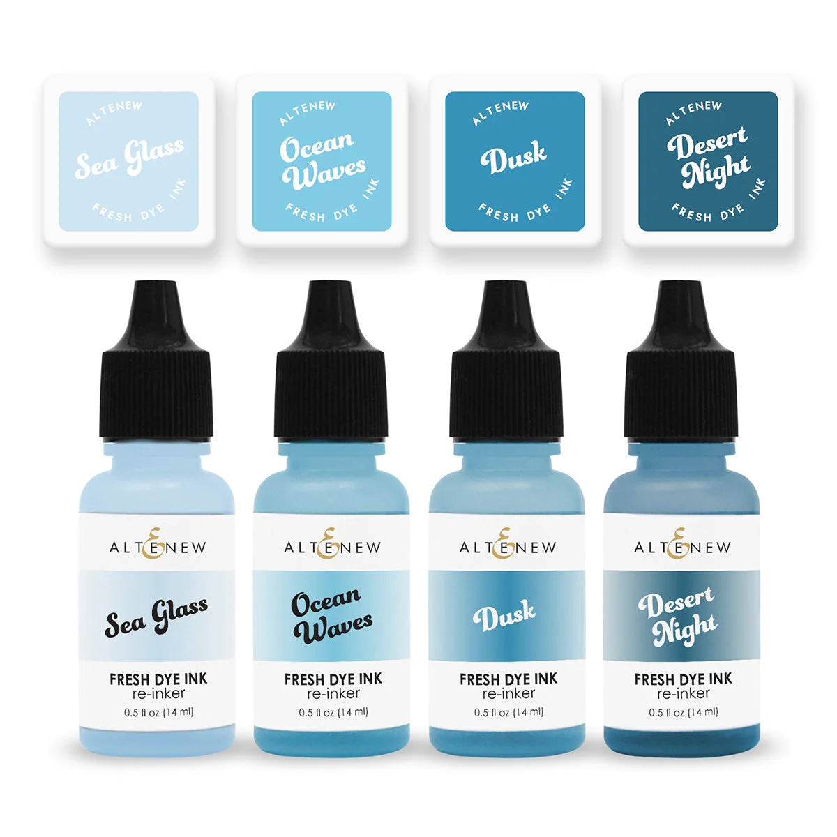 Altenew - Cool Summer Night Fresh Dye Ink 4 Mini Cubes and Reinker Bundle