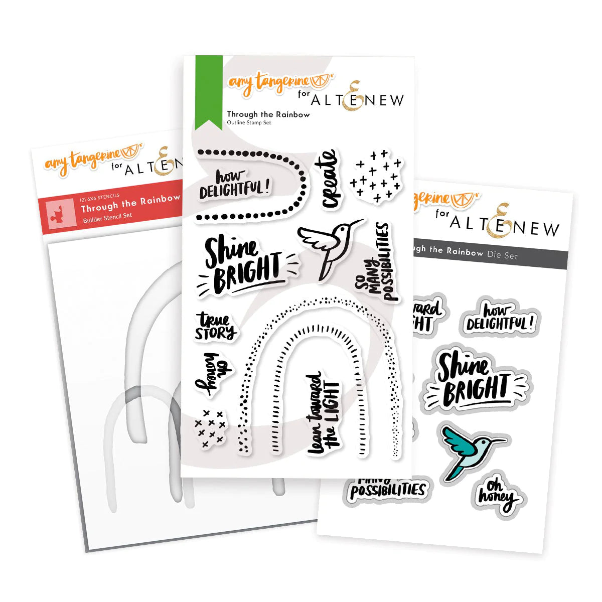Altenew - Amy Tangerine - Through the Rainbow Bundle Stamp Set, Die Set and Stencil
