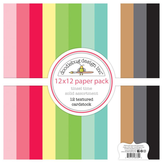 Doodlebug Design Tinsel Time Collection 12x12 Textured Cardstock Solid Assortment