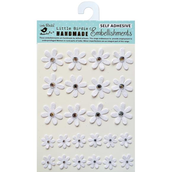 Little Birdie White  Glitter Jeweled Florets Flower Stickers
