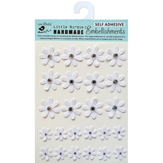 Little Birdie White  Glitter Jeweled Florets Flower Stickers