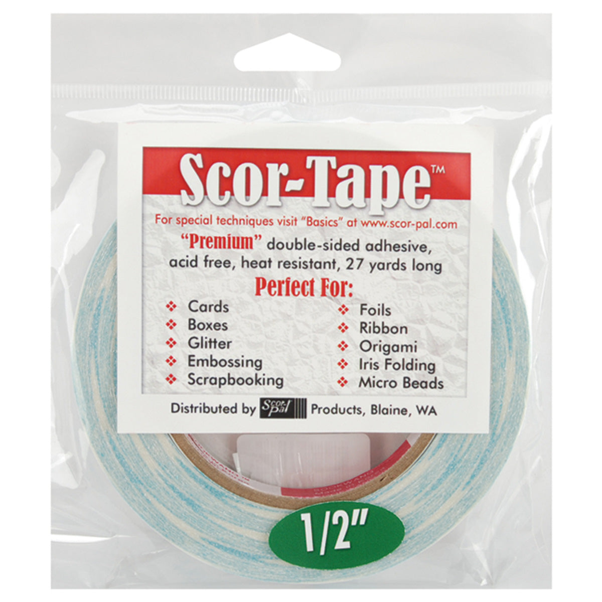 Scor-Tape Double Sided Adhesive 1/2 inch X 27yd - .5" wide