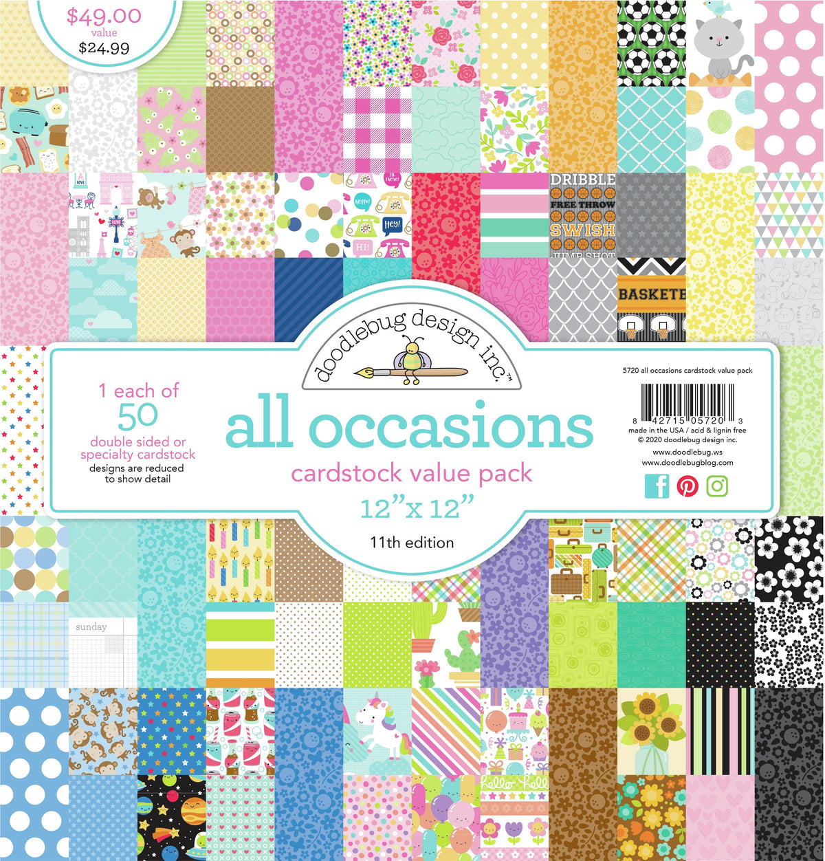 Doodlebug Patterns Doodlebug All Occasions Cardstock Value Pack Pattern Paper 12x12 Scrap ...
