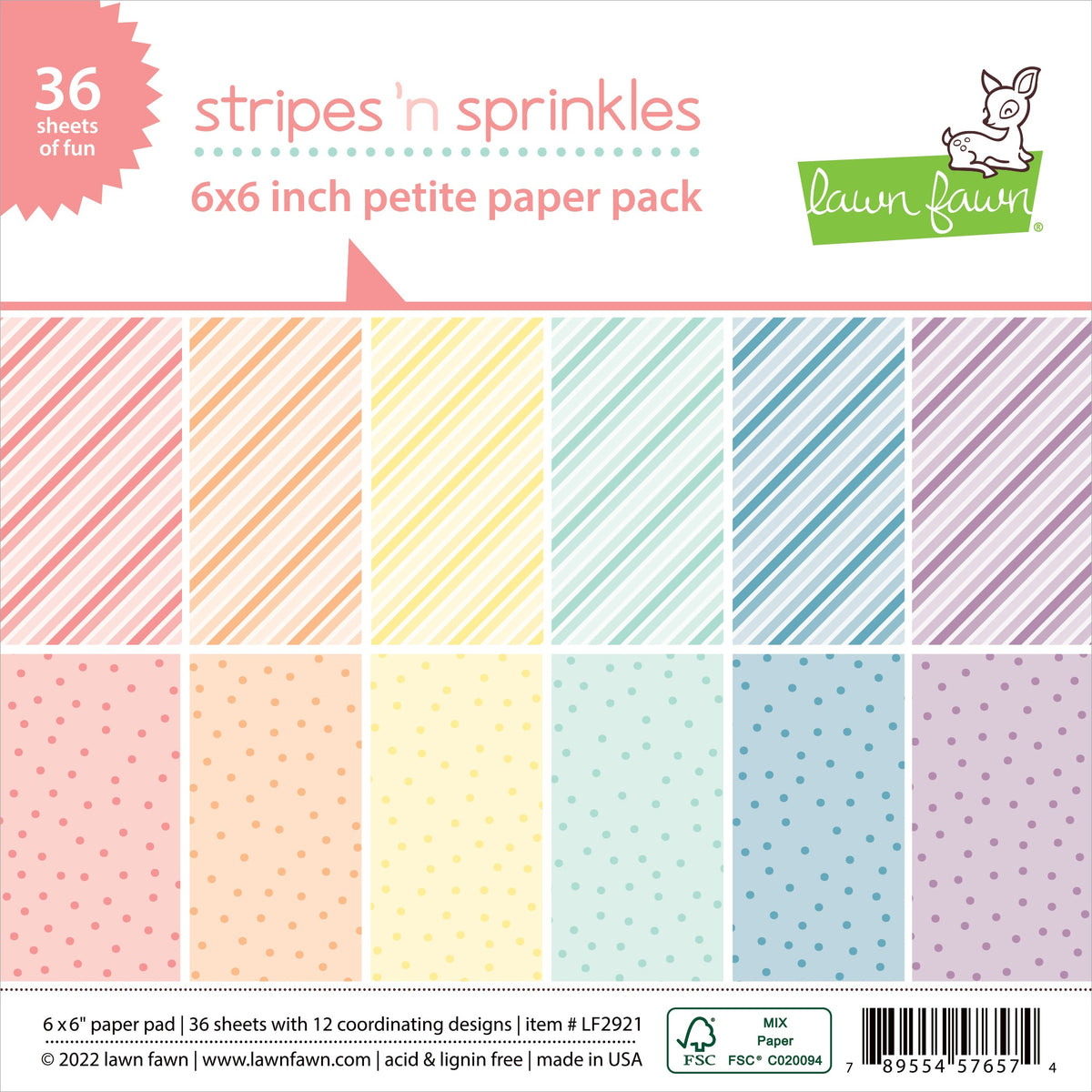 Stripes 'n Sprinkles 6x6 Double Sided Paper Pack by Lawn Fawn