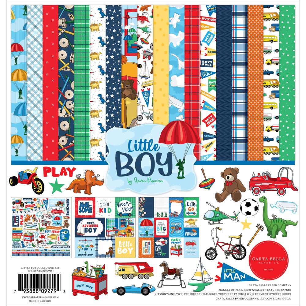 Little Boy 12x12 Pattern Scrapbook Paper Collection Kit Carta Bella